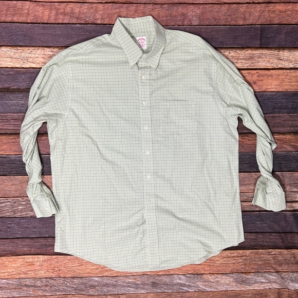 Brooks Brothers Classic Checkered Green Mens Dress Button Down Shirt - Picture 1 of 5